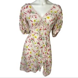 LPA FLORAL PUFFY SLEEVE V NECK COTTAGECORE DRESSES